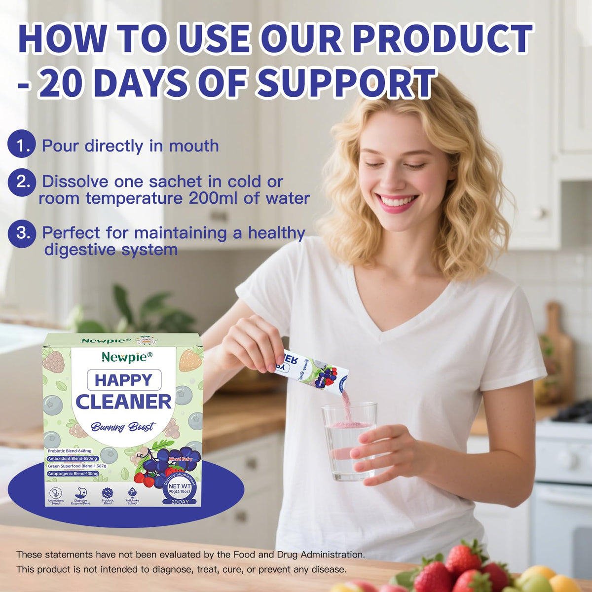 Blltzzz Newpie Superfoods Happy Cleaner Probiotic Powder,Watermelon Flavor Prebiotic & Probiotic Powder,Organic Fiber,Sugar Free,Gut Health,Natural Antioxidant - PrimeBioHealth - canada supplements
