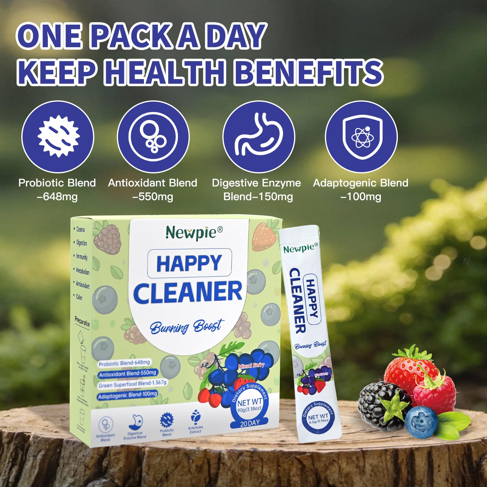 Blltzzz Newpie Superfoods Happy Cleaner Probiotic Powder,Watermelon Flavor Prebiotic & Probiotic Powder,Organic Fiber,Sugar Free,Gut Health,Natural Antioxidant - PrimeBioHealth - canada supplements