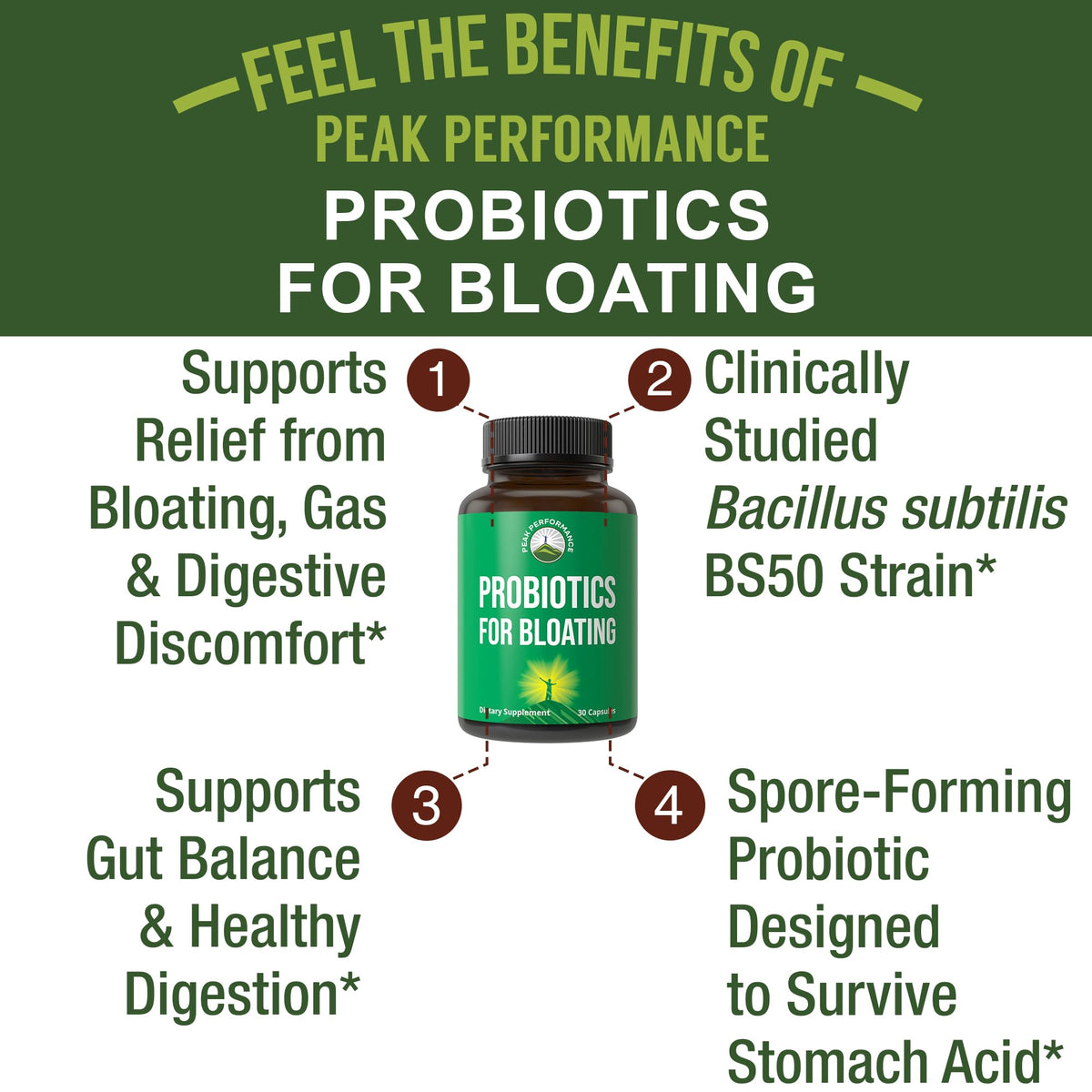 Bloat and Gas Probiotic - Proven Relief with Clinically Studied Bacillus Subtilis BS50 + Prebiotic Fiber - Fast Acting Anti Bloating Pills Supplement - PrimeBioHealth - canada supplements