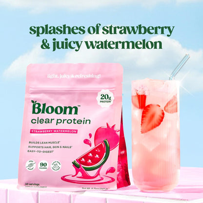 Bloom Clear Protein, Whey Protein Isolate with Collagen Peptides and Digestive Enzymes, 20g Protein, Sugar Free Post Workout Drink Mix, 90 Calories, - PrimeBioHealth - canada supplements