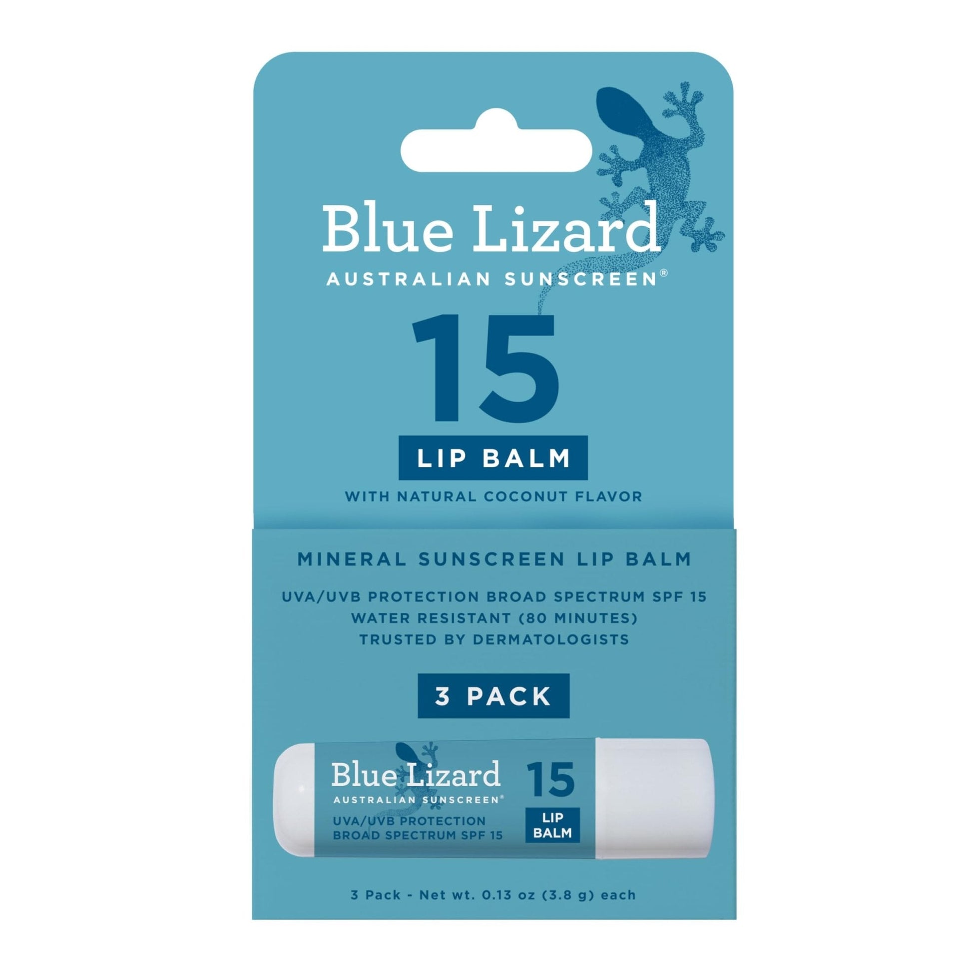 BLUE LIZARD Mineral SPF 15 Lip Balm, 3-Pack: Broad Spectrum Sun Protection, Natural Coconut Flavor, 8 Natural Oils - PrimeBioHealth - canada supplements