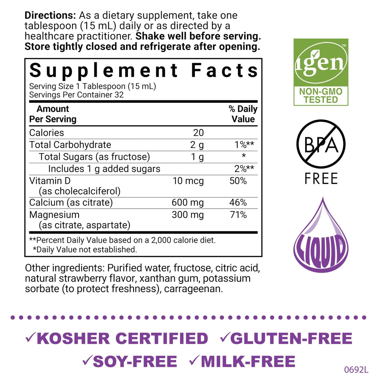 Bluebonnet Nutrition Liquid Calcium Citrate, Magnesium, Vitamin D3, Bone Health, Gluten Free, Soy Free, Milk Free, Kosher, 16 fl oz, 32 Servings, Mixed Berry Flavor - PrimeBioHealth - canada supplements