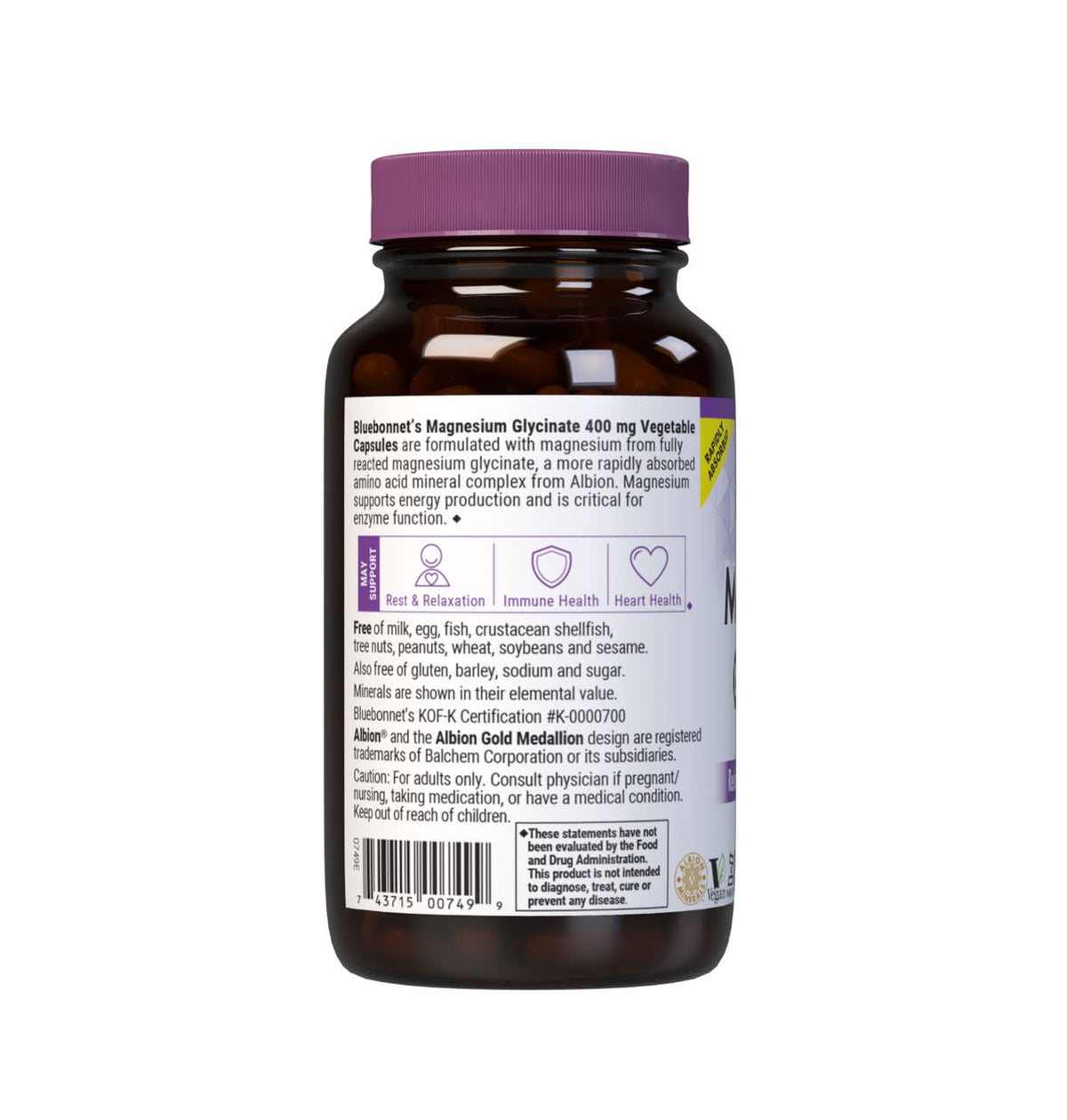 Bluebonnet Nutrition Magnesium Glycinate 400mg Maximum Absorption Mineral Complex Supports Energy Production & Enzyme Function - Non-GMO, Soy-Free, Gluten-Free - 120 Veggie Capsules - PrimeBioHealth - canada supplements