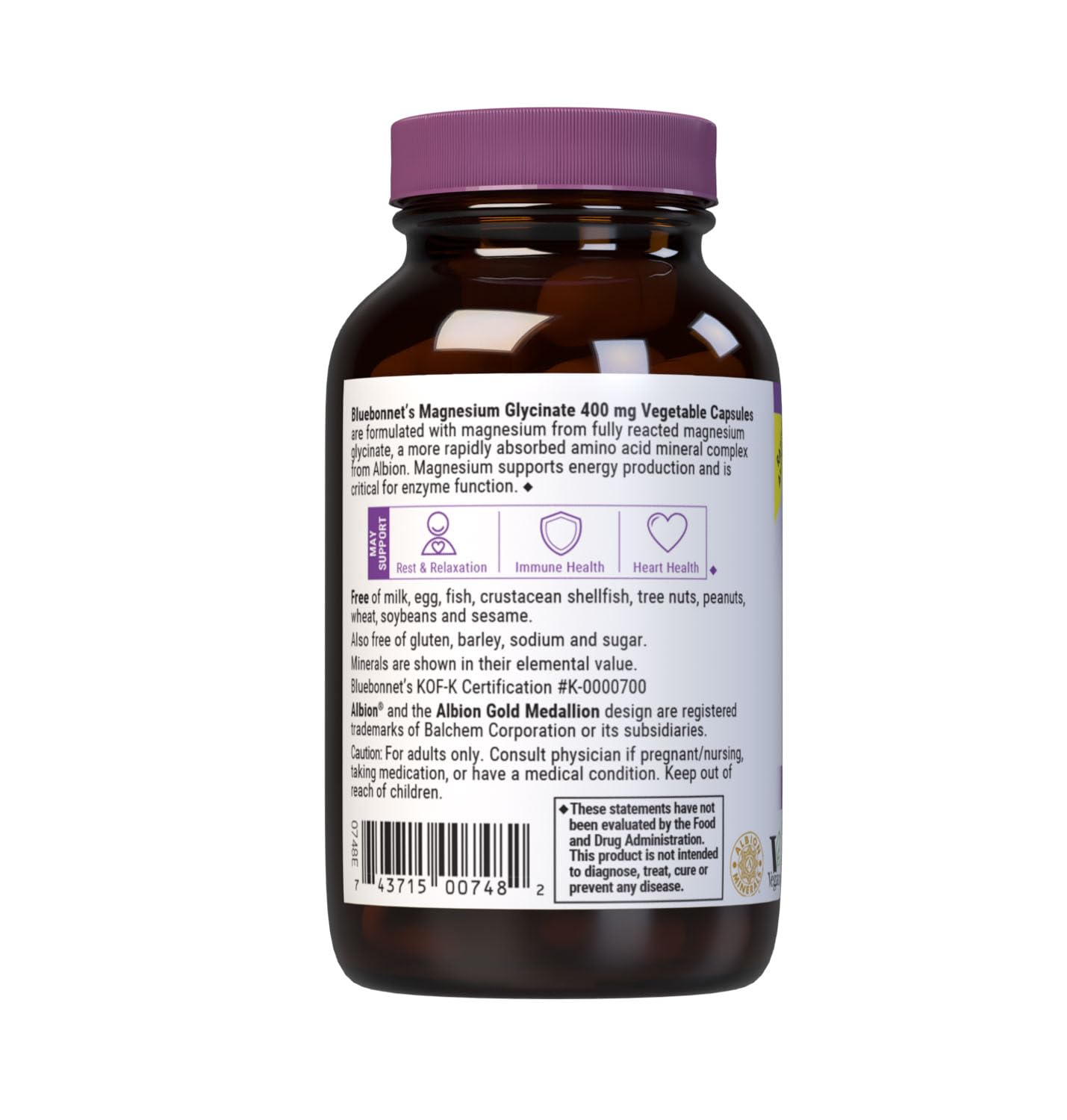 Bluebonnet Nutrition Magnesium Glycinate 400mg Maximum Absorption Mineral Complex Supports Energy Production & Enzyme Function - Non-GMO, Soy-Free, Gluten-Free - 120 Veggie Capsules - PrimeBioHealth - canada supplements