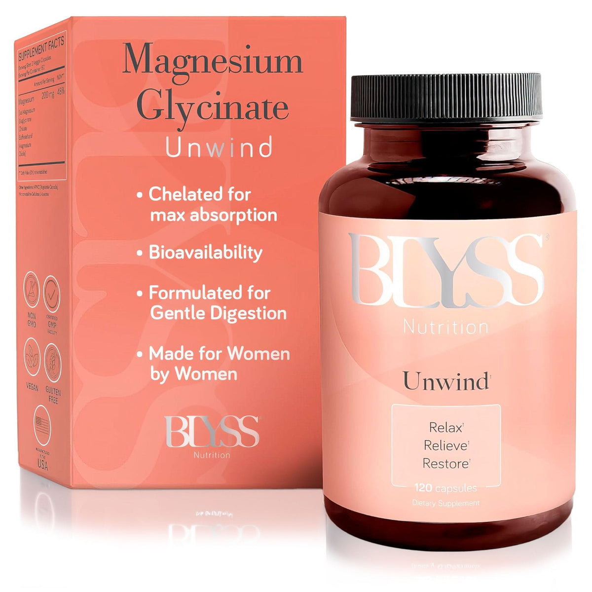 BLYSS Nutrition Magnesium Bisglycinate Capsules for Women - 200mg Chelated Glycinate Magnesium Supplement - Natural Supplements to Support Sleep, - PrimeBioHealth - canada supplements