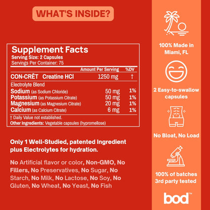 Bod Creatine HCL Capsules – 150 Pills | Creatine Hydrochloride Supplement for Men & Women | Easy-to-Swallow Alternative to Monohydrate Powder, Unflavored & Keto-Friendly - PrimeBioHealth - canada supplements
