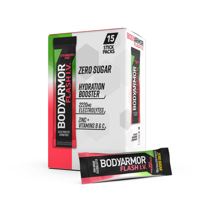 BODYARMOR Flash IV Electrolyte Packets, Strawberry Kiwi - Zero Sugar Drink Mix, Single Serve Packs, Coconut Water Powder (15 Count) - PrimeBioHealth - canada supplements