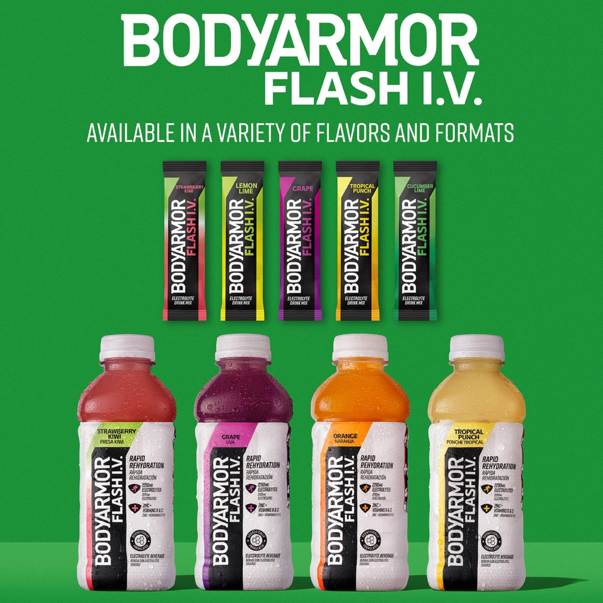BODYARMOR Flash IV Electrolyte Packets, Strawberry Kiwi - Zero Sugar Drink Mix, Single Serve Packs, Coconut Water Powder (15 Count) - PrimeBioHealth - canada supplements