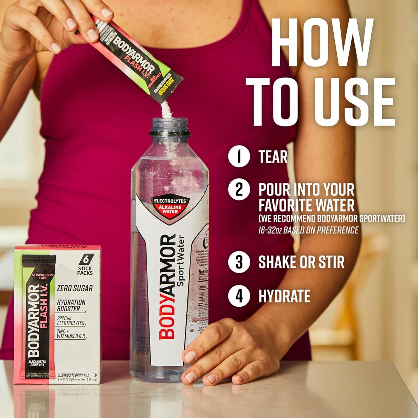 BODYARMOR Flash IV Electrolyte Packets, Strawberry Kiwi - Zero Sugar Drink Mix, Single Serve Packs, Coconut Water Powder (15 Count) - PrimeBioHealth - canada supplements