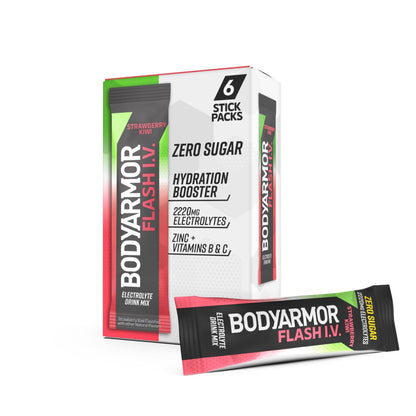 BODYARMOR Flash IV Electrolyte Packets, Strawberry Kiwi - Zero Sugar Drink Mix, Single Serve Packs, Coconut Water Powder (6 Count) - PrimeBioHealth - canada supplements