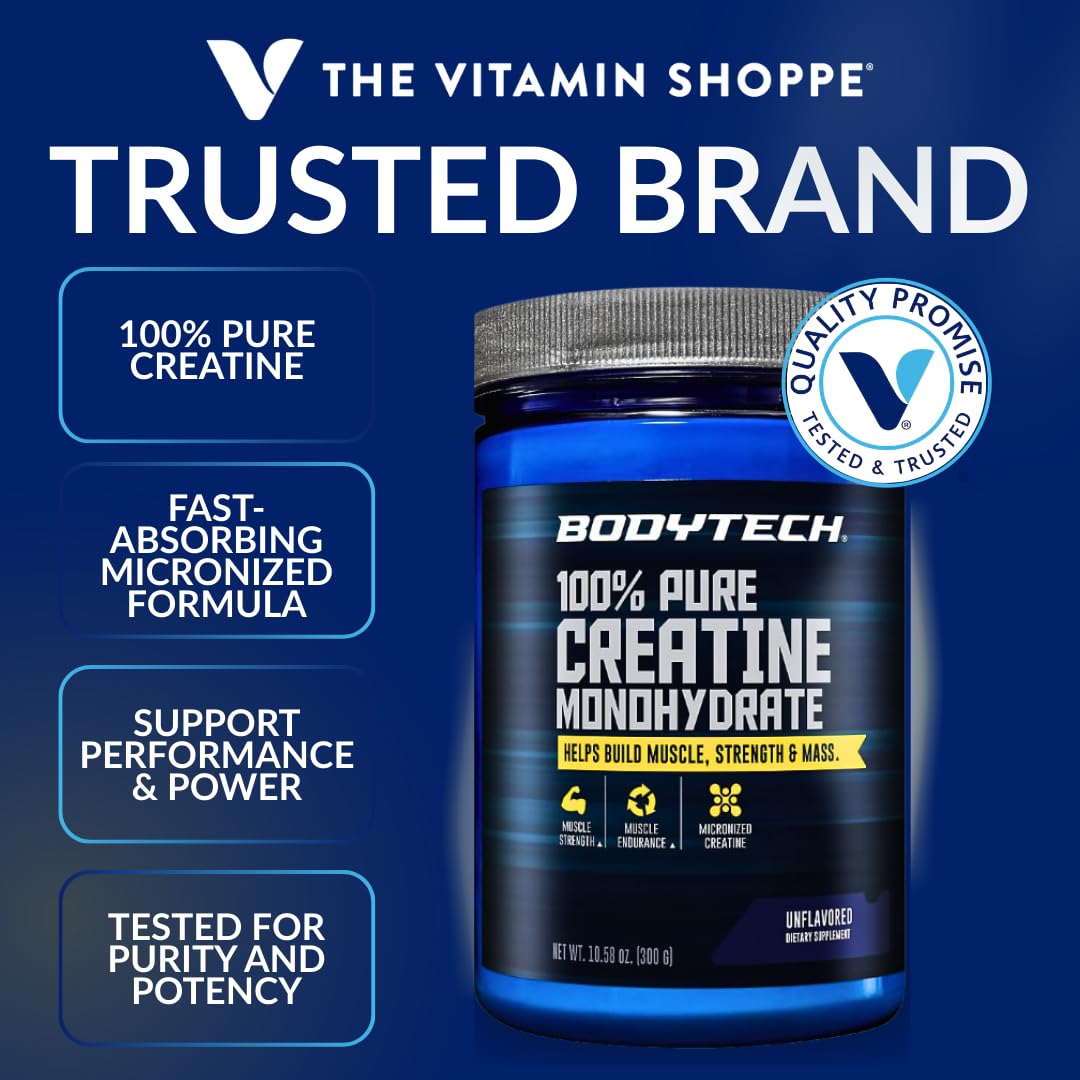 BodyTech Creatine Monohydrate Powder, Unflavored Micronized Creatine Formula for Men and Women, 5g per Serving, Pre Workout & Post Workout Supplement - PrimeBioHealth - canada supplements