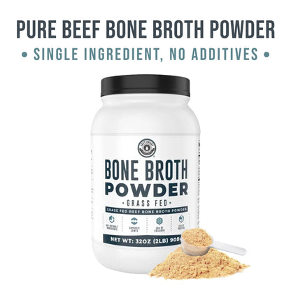 Bone Broth Protein Powder – Pure Grass-Fed Beef Bone Broth, Unflavored with Natural Collagen, Glucosamine & Gelatin – Paleo & Keto-Friendly, Non-GMO, Dairy-Free for Gut Health & Joint Support 32oz - PrimeBioHealth - canada supplements