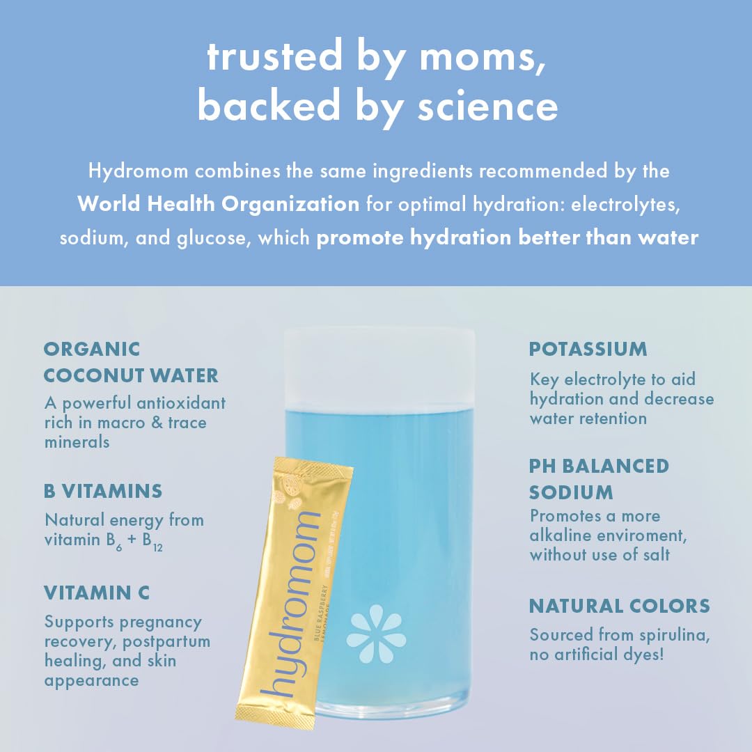 Boobie Hydromom Superfood Electrolyte Drink Mix, Blue Raspberry Lemonade | Refreshing Energy & Hydration Boost for Mamas | On-The-Go & Travel Essentials for Pregnancy, - PrimeBioHealth - canada supplements
