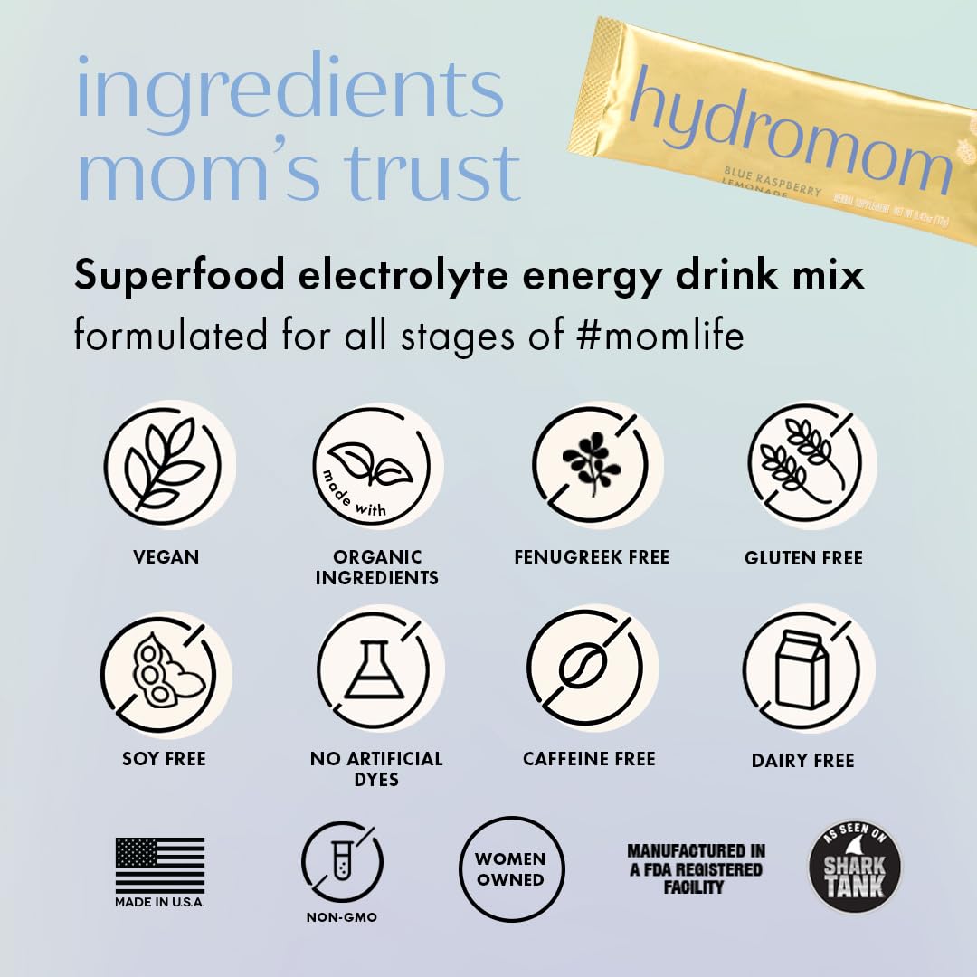 Boobie Hydromom Superfood Electrolyte Drink Mix, Blue Raspberry Lemonade | Refreshing Energy & Hydration Boost for Mamas | On-The-Go & Travel Essentials for Pregnancy, - PrimeBioHealth - canada supplements