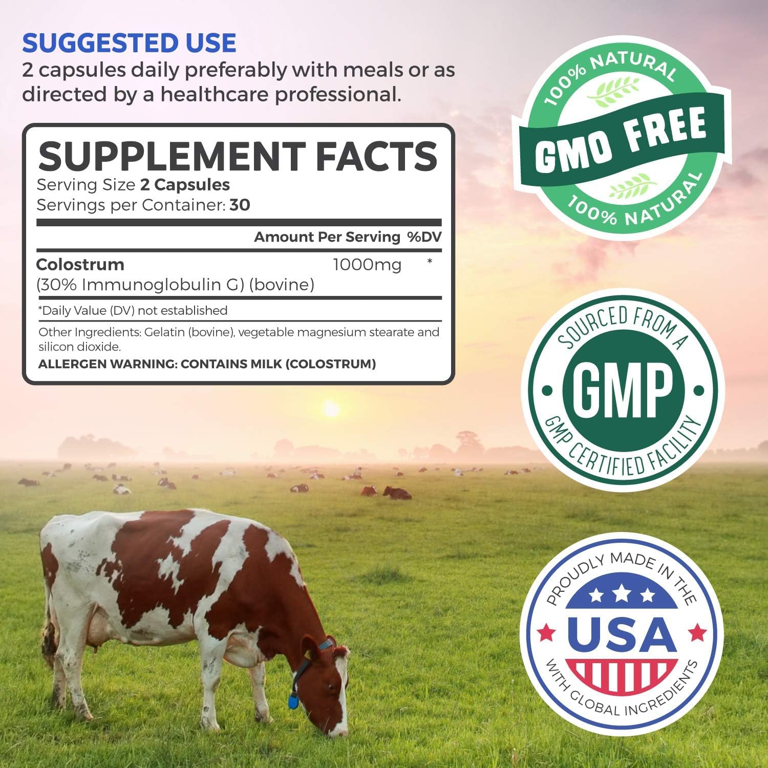 Bovine Colostrum for Women - Colostrum Supplement with 1,000mg per Serving and 30% IgG Immunoglobulins from First Milking - Low Heat Processed for Maximum Potency Non-GMO & Made in the US (2 Month) - PrimeBioHealth - canada supplements