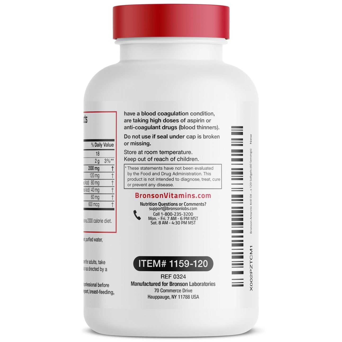 Bronson Antarctic Krill Oil 2000 mg with Omega-3s EPA, DHA, Astaxanthin and Phospholipids 120 Softgels (60 Servings) - PrimeBioHealth - canada supplements