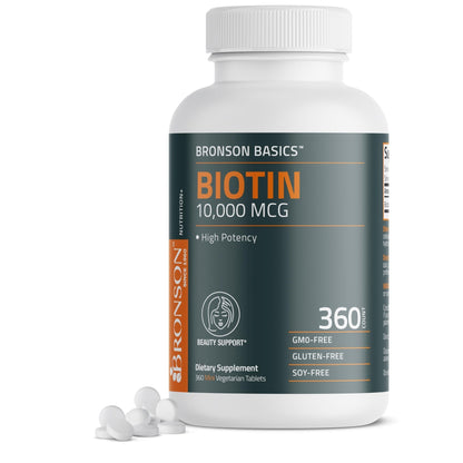 Bronson Biotin 10,000mcg, Supports Healthy Hair, Skin and Nails, Vegetarian, Non-GMO, 150 Tablets - PrimeBioHealth - canada supplements