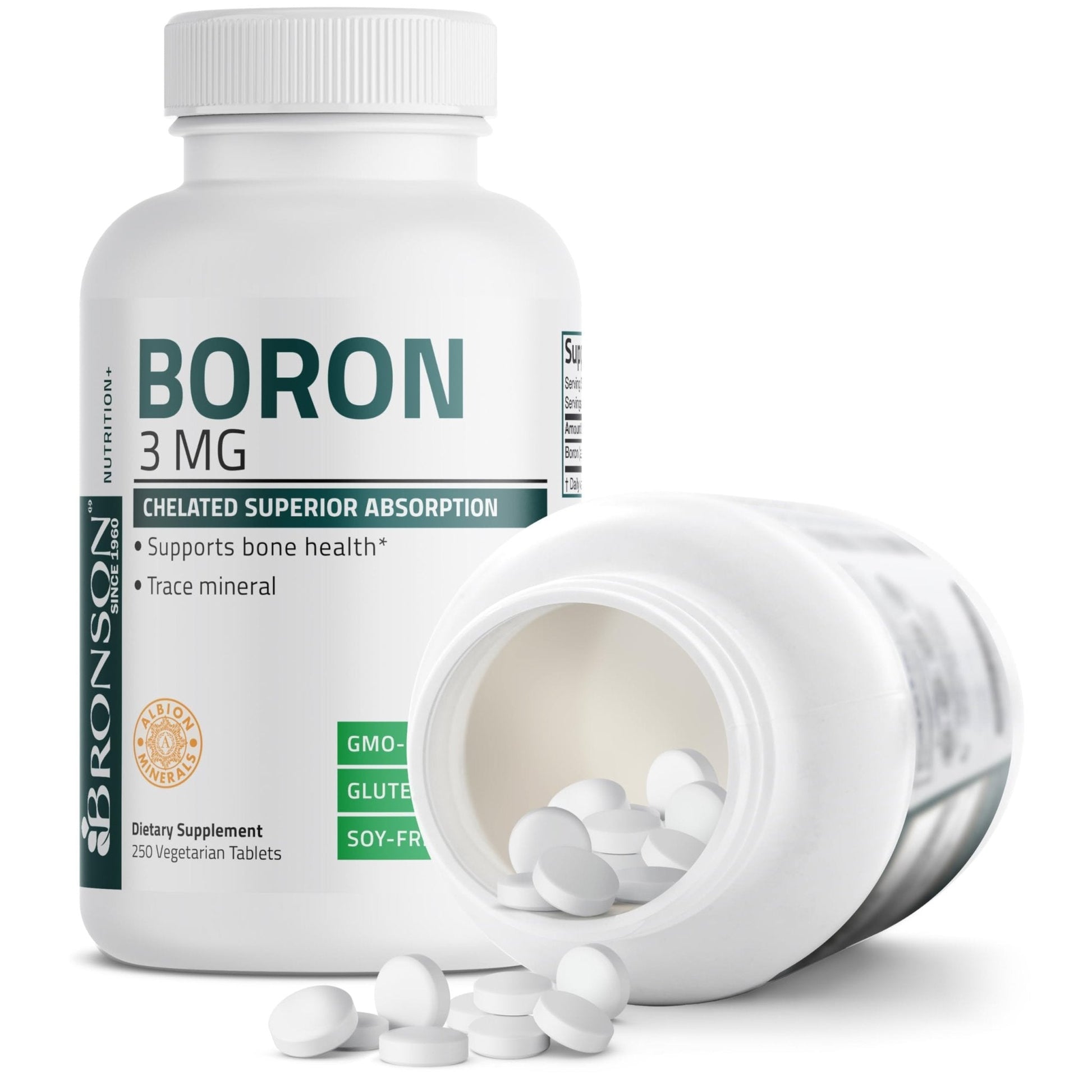 Bronson Boron 3 MG Chelated Superior Absorption Supports Bone Health Trace Mineral, Non-GMO, 250 Vegetarian Tablets - PrimeBioHealth - canada supplements