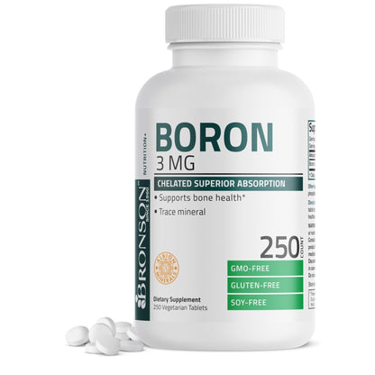 Bronson Boron 3 MG Chelated Superior Absorption Supports Bone Health Trace Mineral, Non-GMO, 250 Vegetarian Tablets - PrimeBioHealth - canada supplements