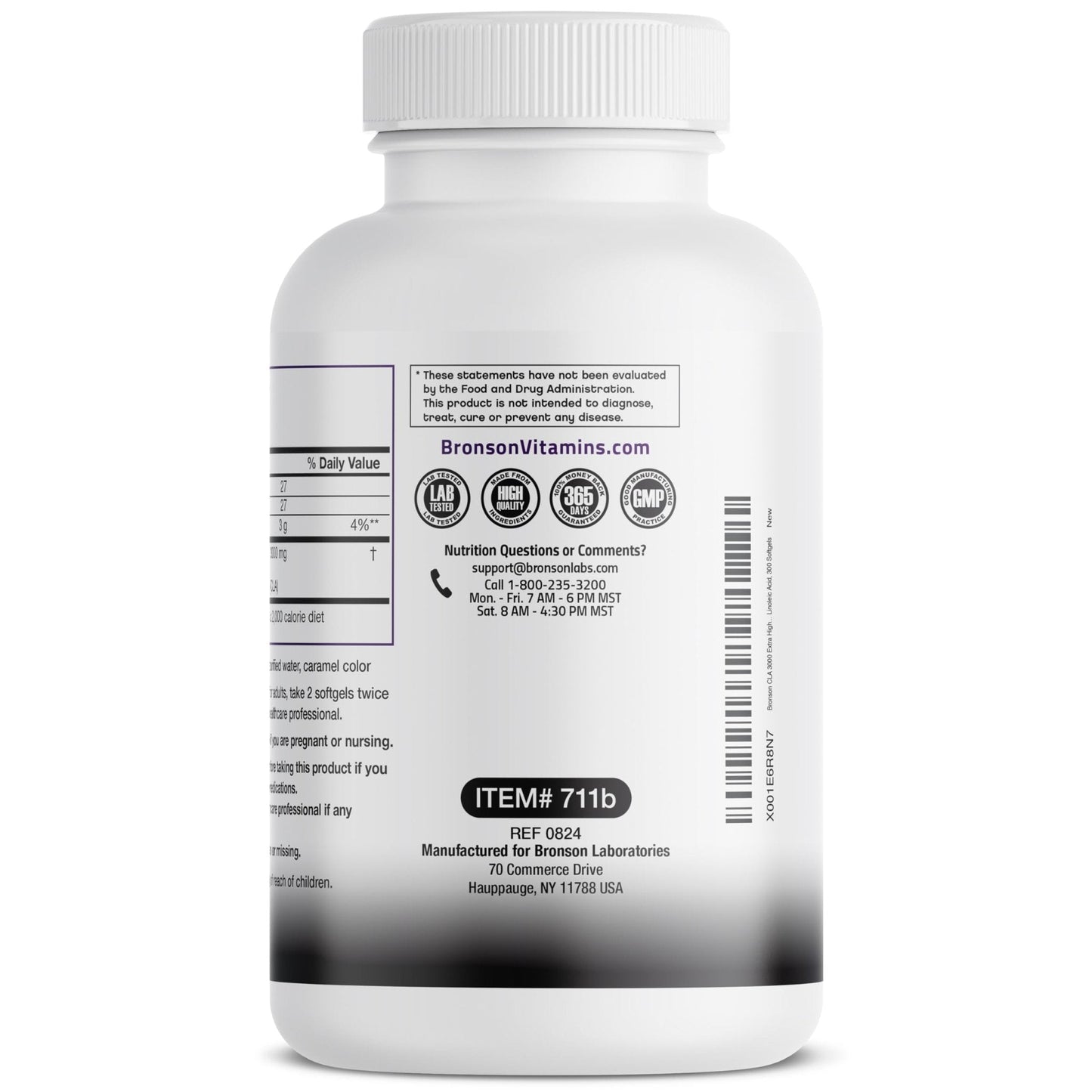 Bronson CLA 3000 Extra High Potency Supports Healthy Weight Management Lean Muscle Mass Non-Stimulating Conjugated Linoleic Acid 120 Softgels - PrimeBioHealth - canada supplements