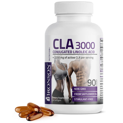 Bronson CLA 3000 Extra High Potency Supports Healthy Weight Management Lean Muscle Mass Non-Stimulating Conjugated Linoleic Acid 120 Softgels - PrimeBioHealth - canada supplements