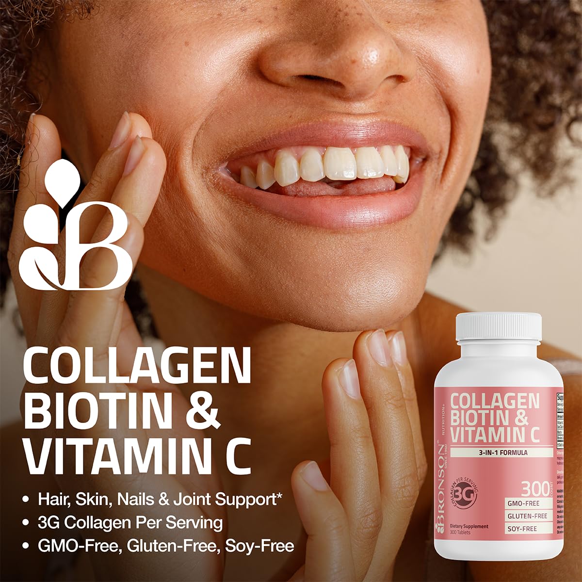 Bronson Collagen Peptides 3000mg (per Serving) with Biotin & Vitamin C - for Hair, Skin & Nails Support, Non-GMO, 90 Tablets - PrimeBioHealth - canada supplements