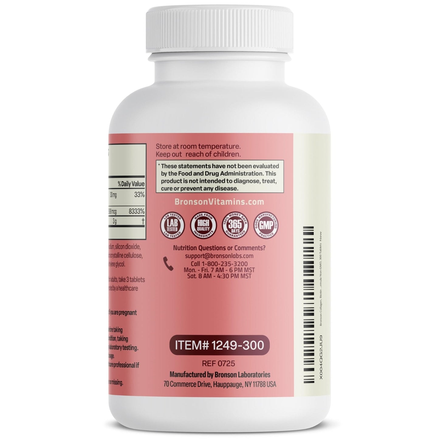 Bronson Collagen Peptides 3000mg (per Serving) with Biotin & Vitamin C - for Hair, Skin & Nails Support, Non-GMO, 90 Tablets - PrimeBioHealth - canada supplements