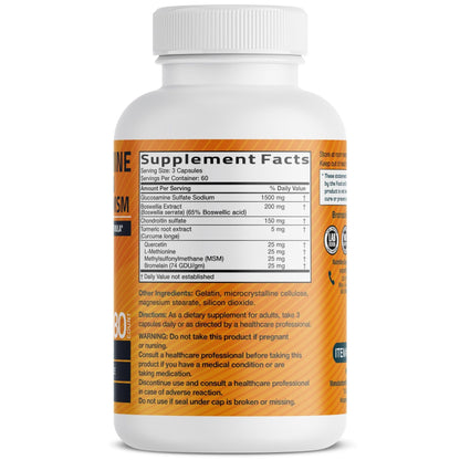 Bronson Glucosamine Chondroitin Turmeric & MSM Advanced Joint & Cartilage Formula, Supports Healthy Joints, Mobility & Cartilage - Non-GMO, 60 Capsules - PrimeBioHealth - canada supplements