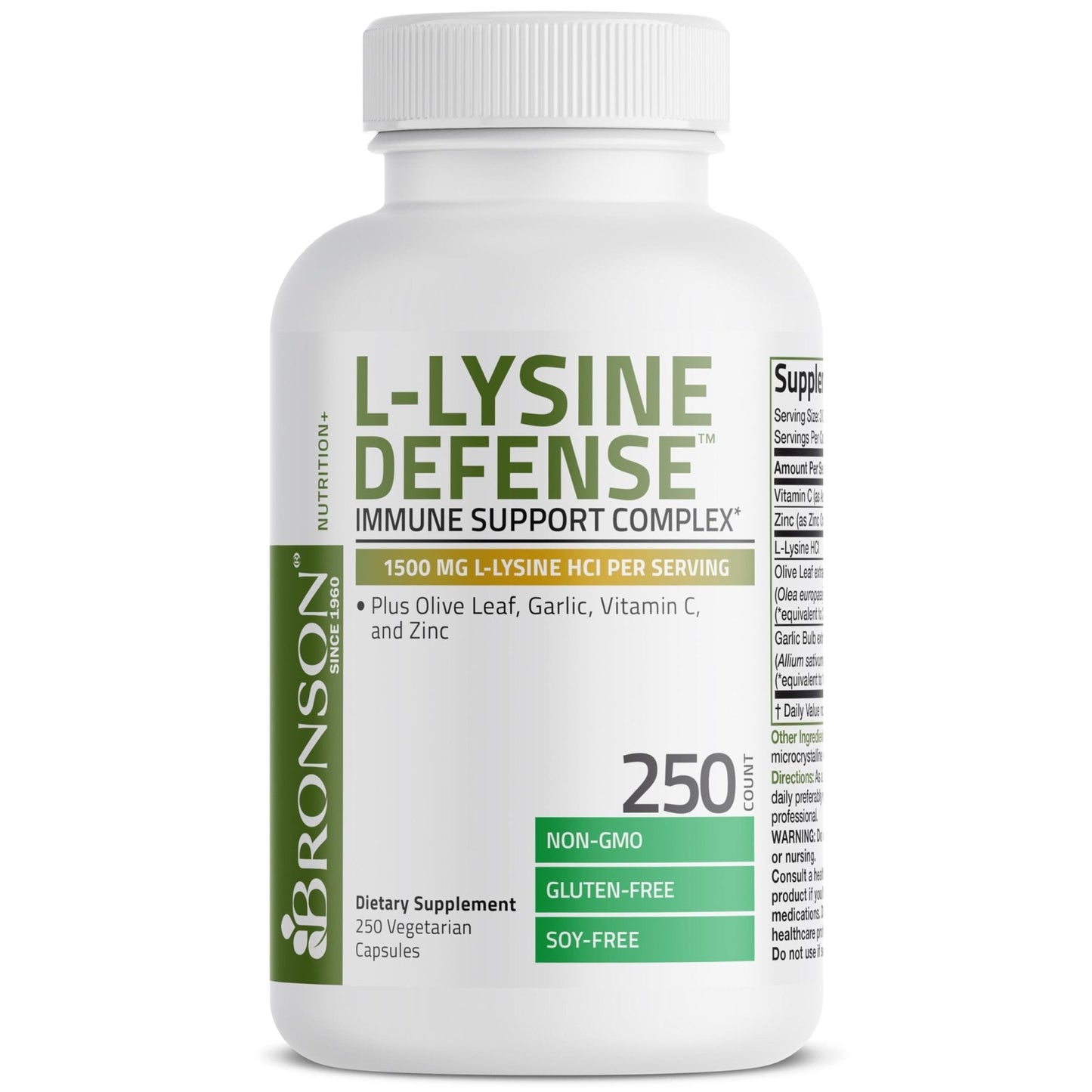 Bronson L-Lysine Defense Immune Support Complex 1500 MG L-Lysine Plus Olive Leaf, Garlic, Vitamin C and Zinc - Non-GMO, 90 Vegetarian Capsules - PrimeBioHealth - canada supplements