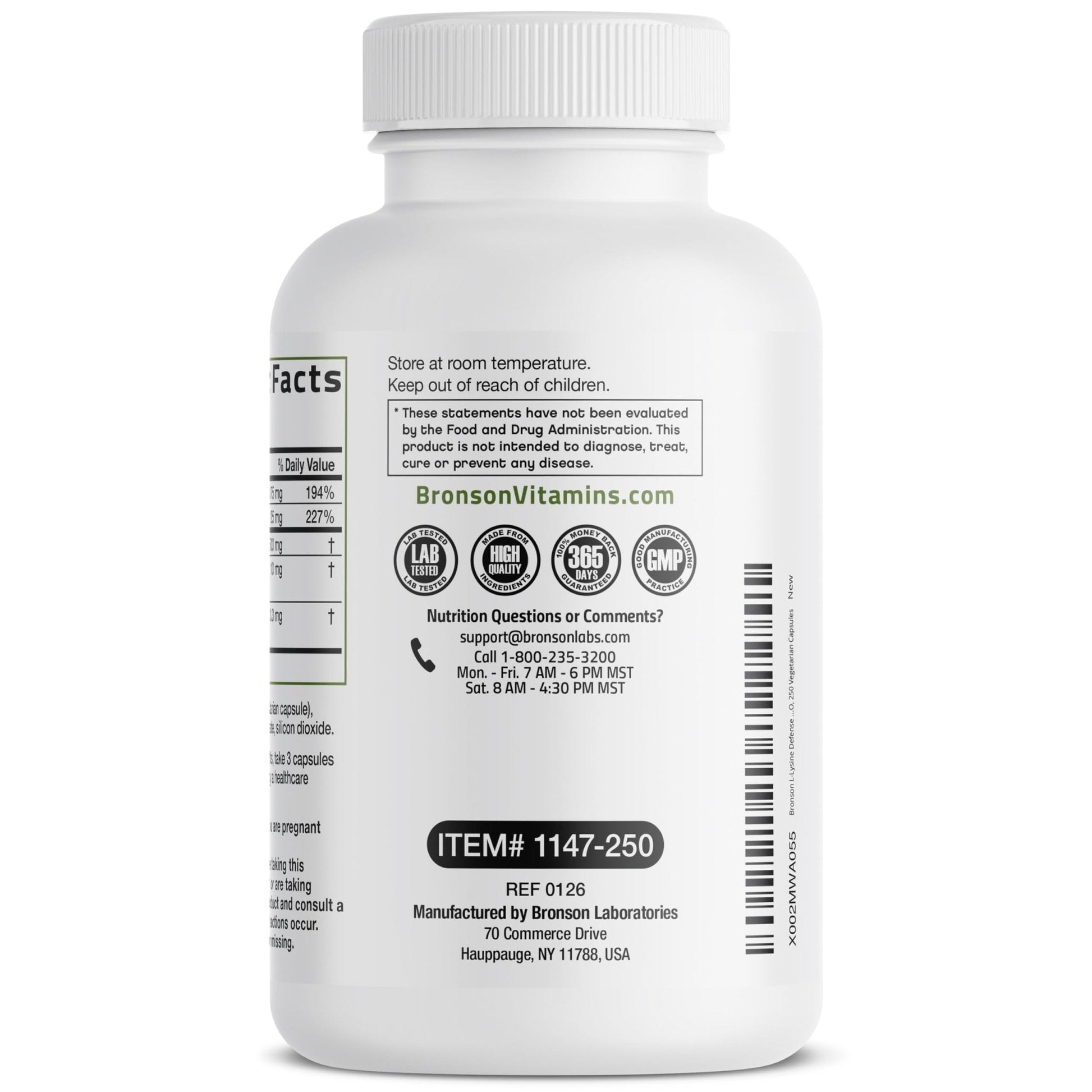 Bronson L-Lysine Defense Immune Support Complex 1500 MG L-Lysine Plus Olive Leaf, Garlic, Vitamin C and Zinc - Non-GMO, 90 Vegetarian Capsules - PrimeBioHealth - canada supplements