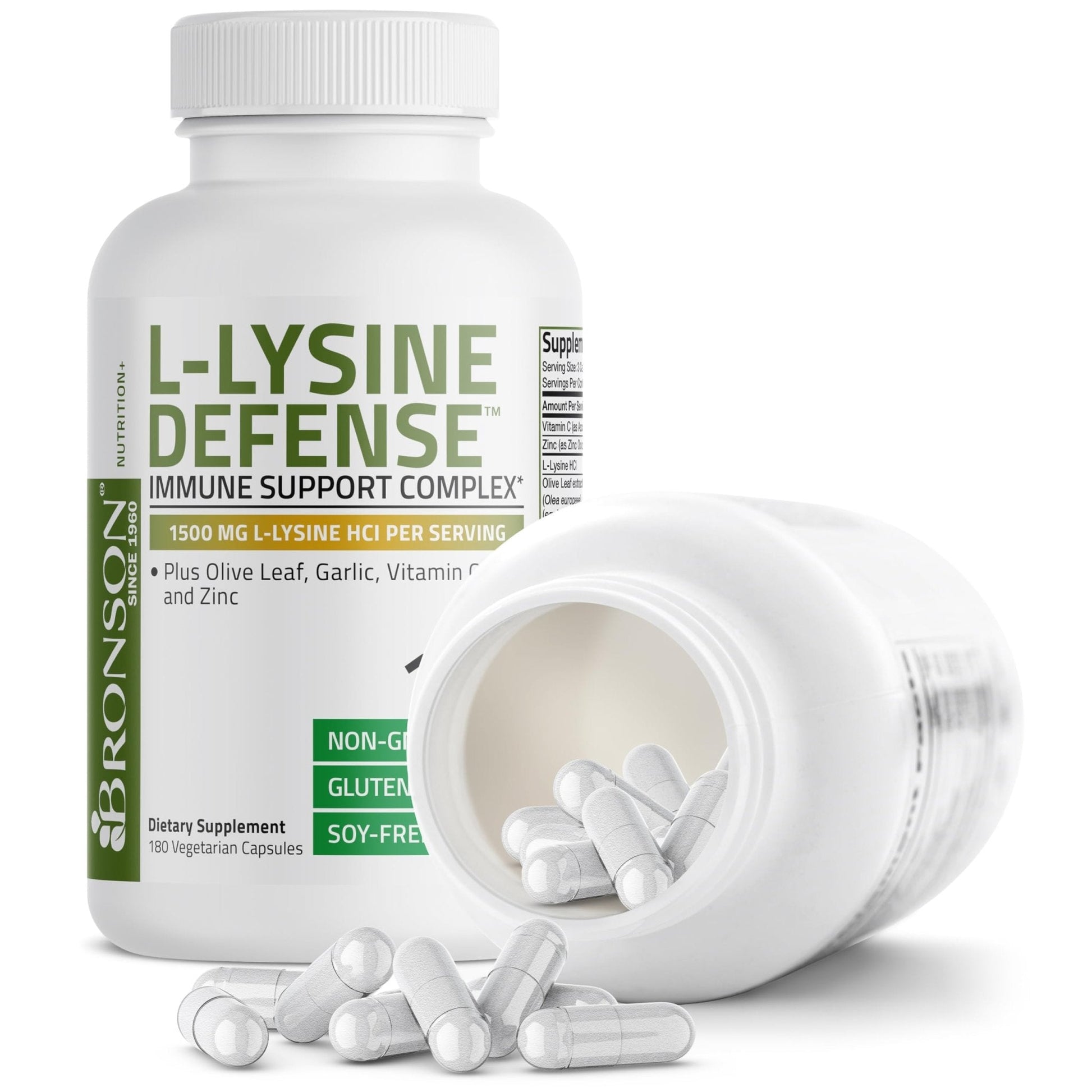 Bronson L-Lysine Defense Immune Support Complex 1500 MG L-Lysine Plus Olive Leaf, Garlic, Vitamin C and Zinc - Non-GMO, 90 Vegetarian Capsules - PrimeBioHealth - canada supplements