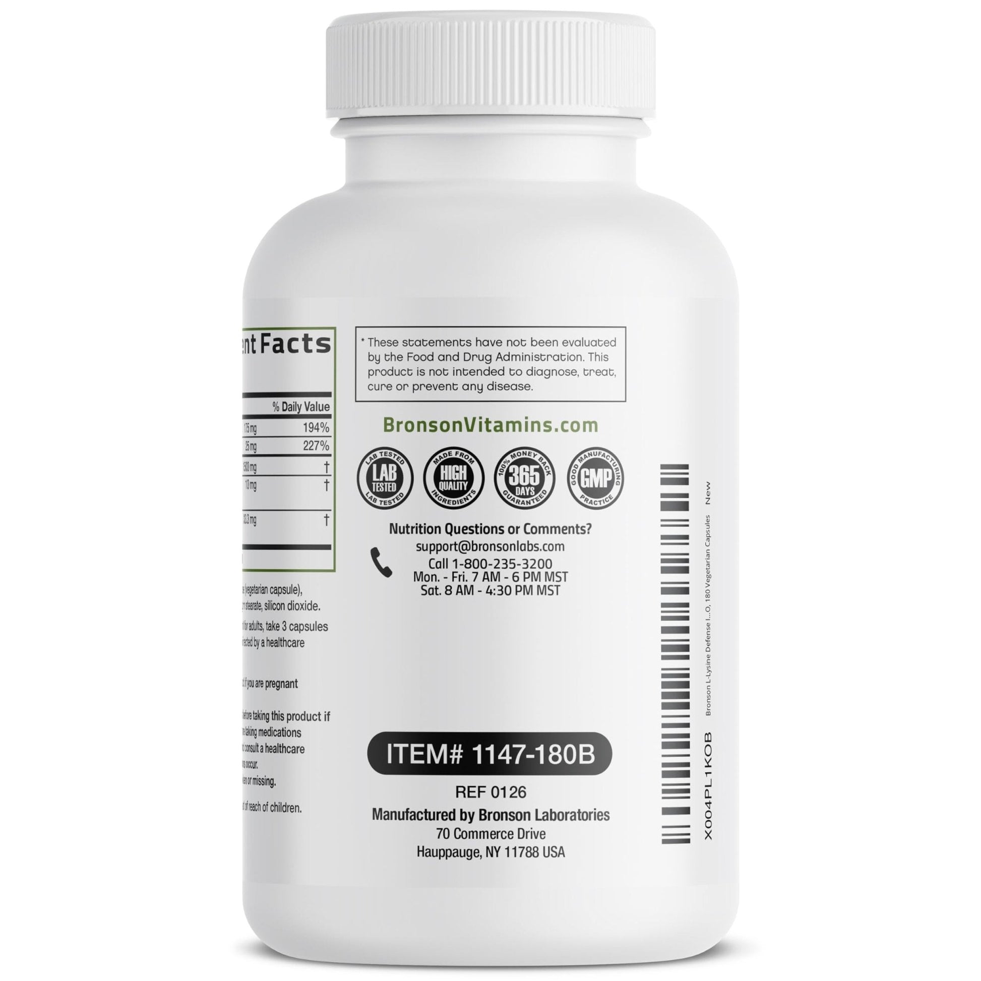 Bronson L-Lysine Defense Immune Support Complex 1500 MG L-Lysine Plus Olive Leaf, Garlic, Vitamin C and Zinc - Non-GMO, 90 Vegetarian Capsules - PrimeBioHealth - canada supplements