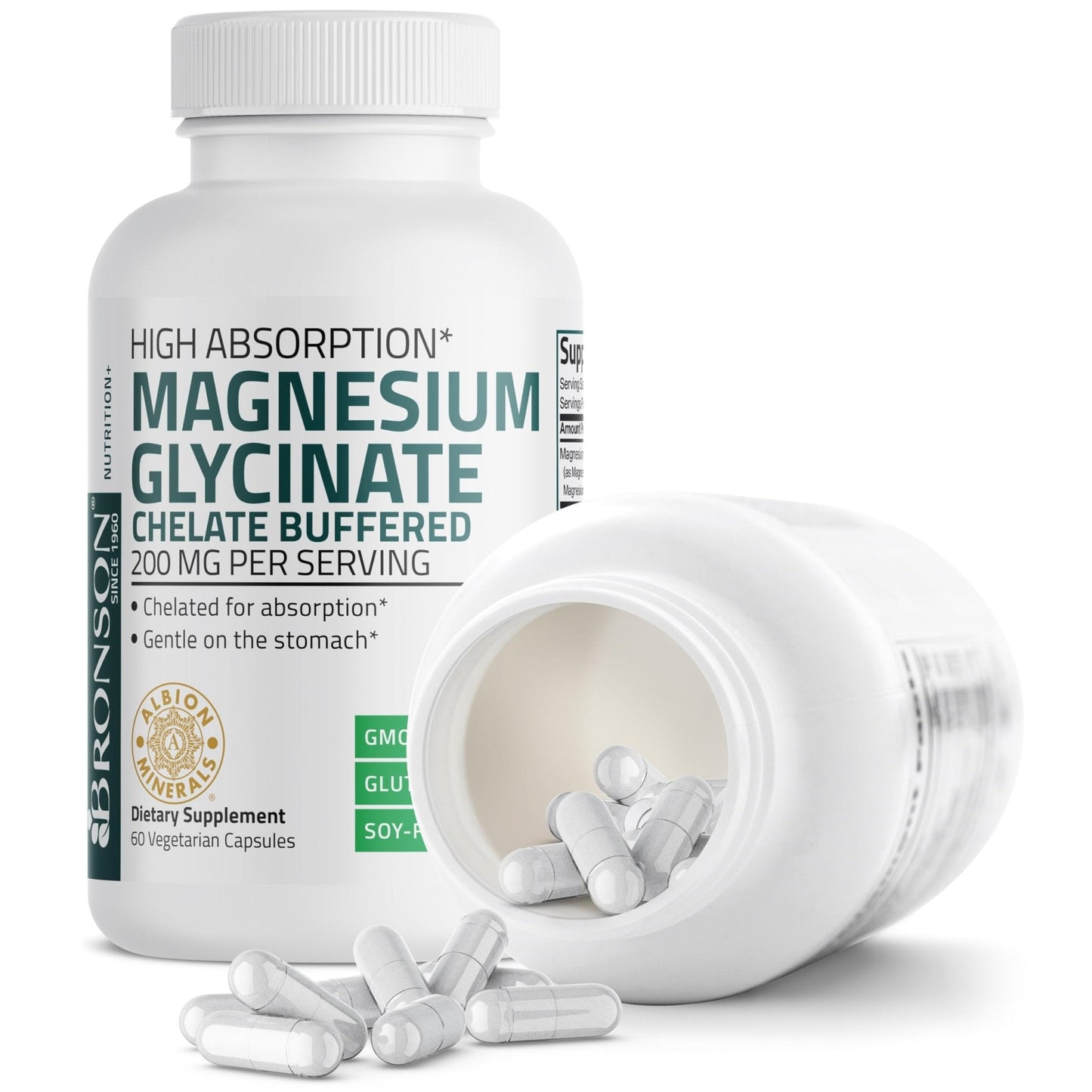Bronson Magnesium Glycinate 200 MG per Serving Chelated for High Absorption, Gentle On Stomach, Non-GMO, 60 Vegetarian Capsules - PrimeBioHealth - canada supplements