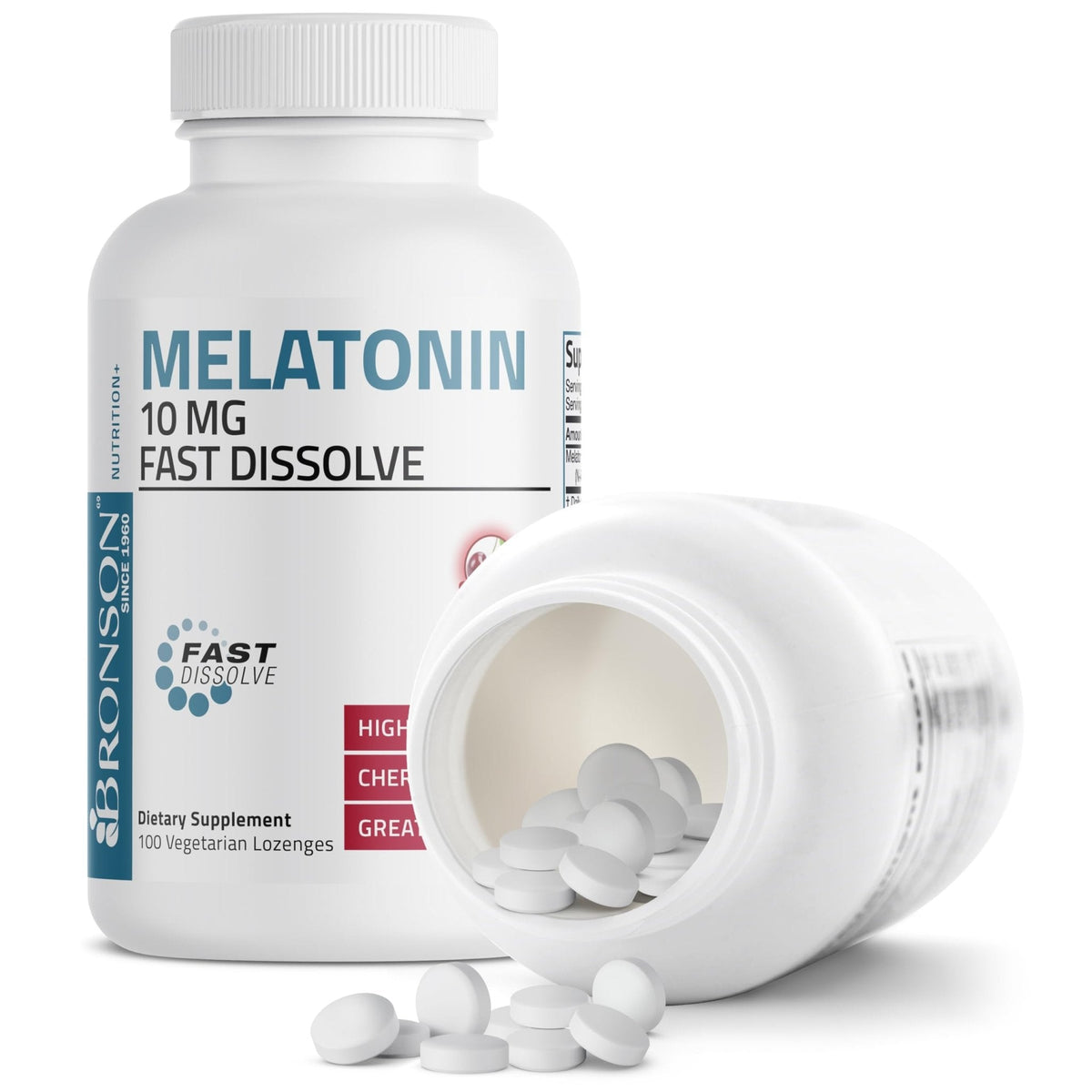 Bronson Melatonin 10mg Fast Dissolve Cherry Flavored Tablets Vegetarian Chewable Lozenges, 360 Count - PrimeBioHealth - canada supplements
