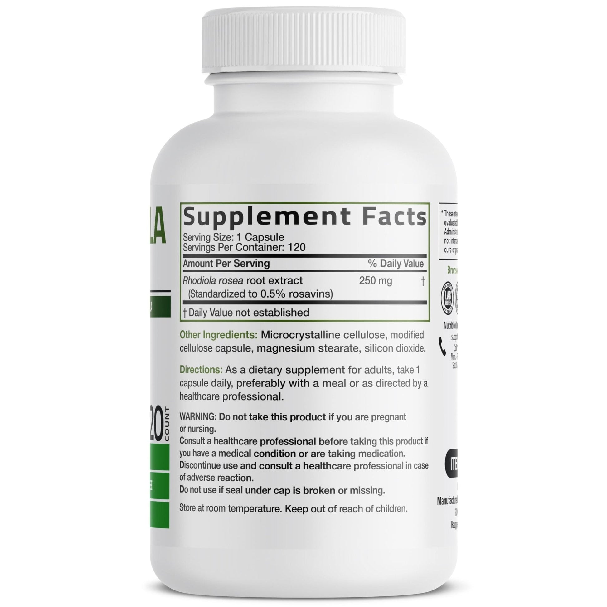 Bronson Rhodiola Rosea Vegetarian Capsules - Adaptogenic Herb - Brain, Stress & Mood Support - Non-GMO, 60 Count - PrimeBioHealth - canada supplements