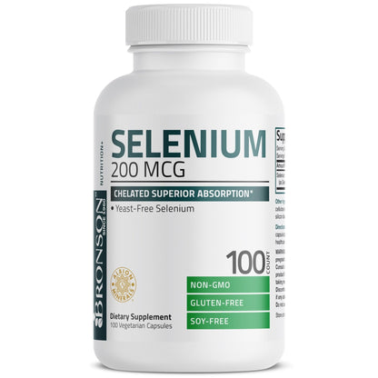 Bronson Selenium 200 mcg – Yeast Free Chelated Amino Acid Complex - Essential Trace Mineral with Superior Absorption, 250 Vegetarian Capsules - PrimeBioHealth - canada supplements