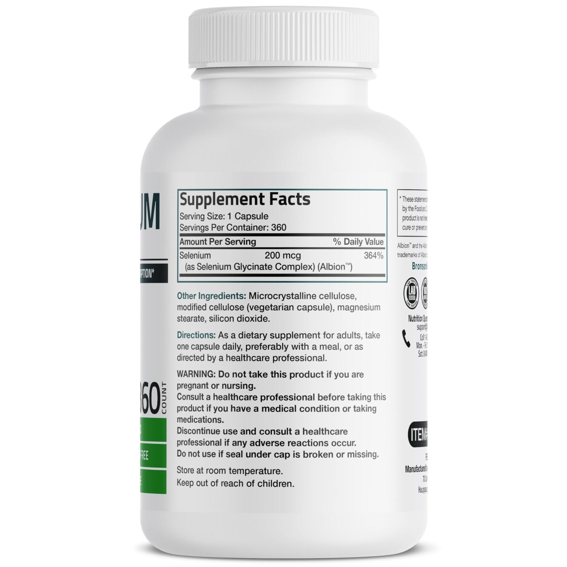 Bronson Selenium 200 mcg – Yeast Free Chelated Amino Acid Complex - Essential Trace Mineral with Superior Absorption, 250 Vegetarian Capsules - PrimeBioHealth - canada supplements