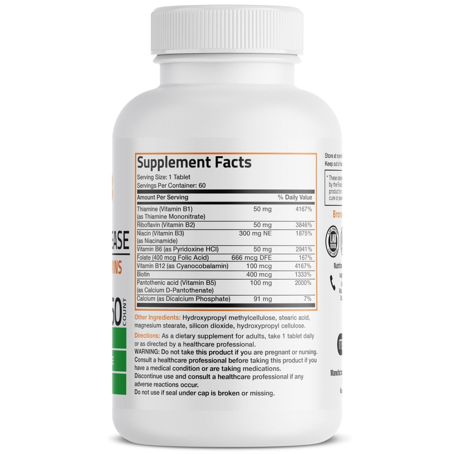 Bronson Super B Vitamin B Complex Sustained Slow Release (Vitamin B1, B2, B3, B6, B9 - Folic Acid, B12) Contains All B Vitamins 60 Tablets - PrimeBioHealth - canada supplements