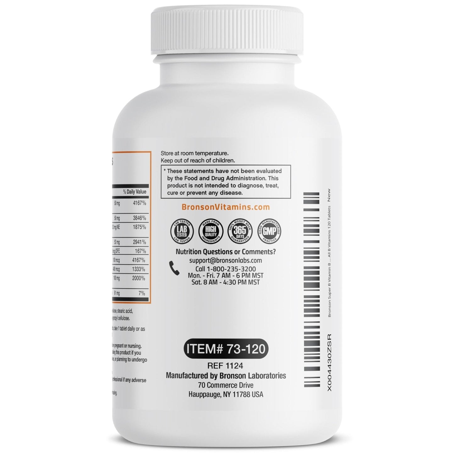 Bronson Super B Vitamin B Complex Sustained Slow Release (Vitamin B1, B2, B3, B6, B9 - Folic Acid, B12) Contains All B Vitamins 60 Tablets - PrimeBioHealth - canada supplements