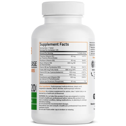 Bronson Super B Vitamin B Complex Sustained Slow Release (Vitamin B1, B2, B3, B6, B9 - Folic Acid, B12) Contains All B Vitamins 60 Tablets - PrimeBioHealth - canada supplements