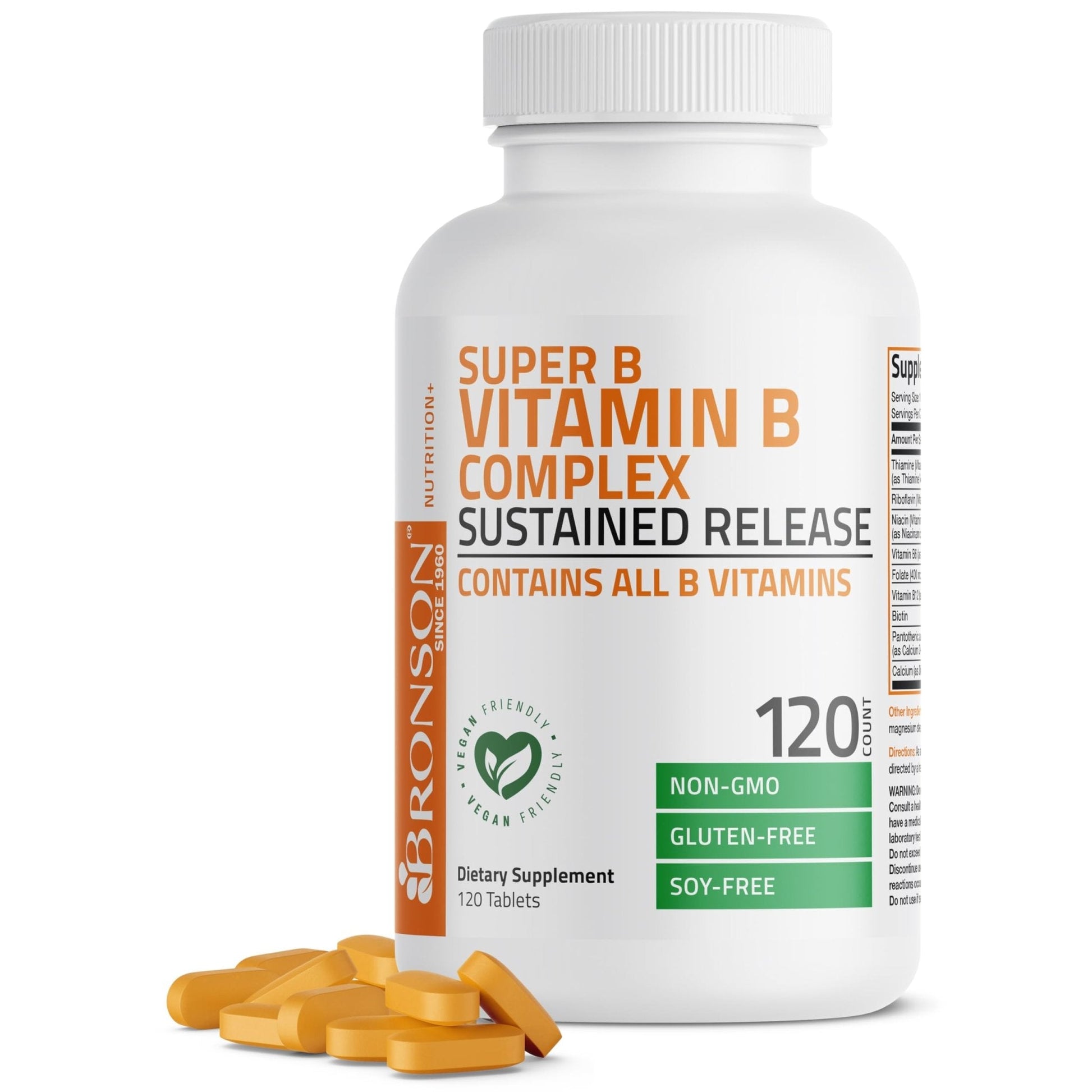 Bronson Super B Vitamin B Complex Sustained Slow Release (Vitamin B1, B2, B3, B6, B9 - Folic Acid, B12) Contains All B Vitamins 60 Tablets - PrimeBioHealth - canada supplements