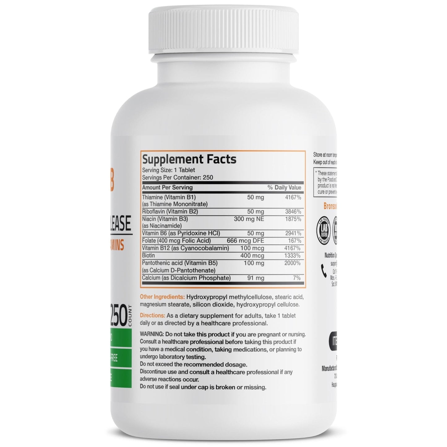 Bronson Super B Vitamin B Complex Sustained Slow Release (Vitamin B1, B2, B3, B6, B9 - Folic Acid, B12) Contains All B Vitamins 60 Tablets - PrimeBioHealth - canada supplements