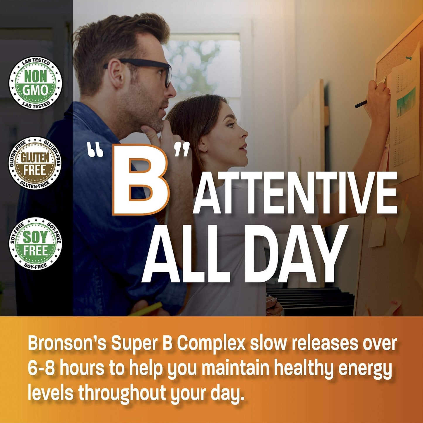 Bronson Super B Vitamin B Complex Sustained Slow Release (Vitamin B1, B2, B3, B6, B9 - Folic Acid, B12) Contains All B Vitamins 60 Tablets - PrimeBioHealth - canada supplements