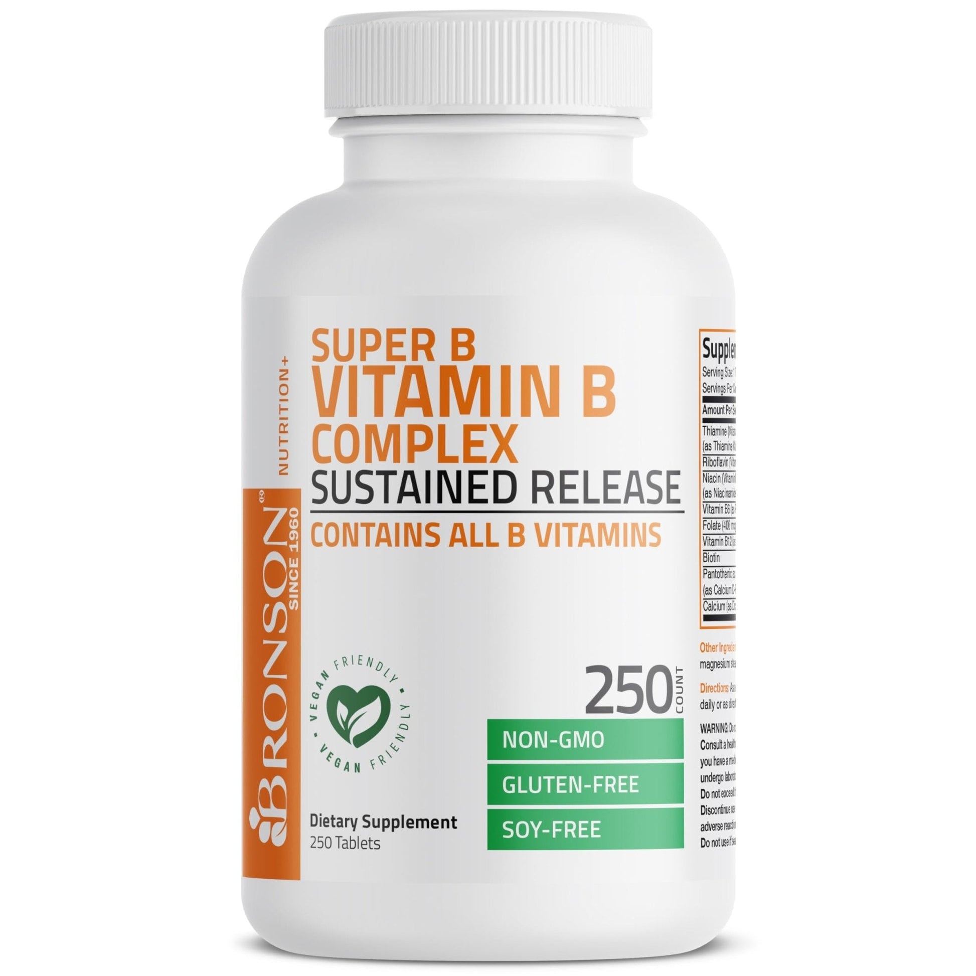 Bronson Super B Vitamin B Complex Sustained Slow Release (Vitamin B1, B2, B3, B6, B9 - Folic Acid, B12) Contains All B Vitamins 60 Tablets - PrimeBioHealth - canada supplements