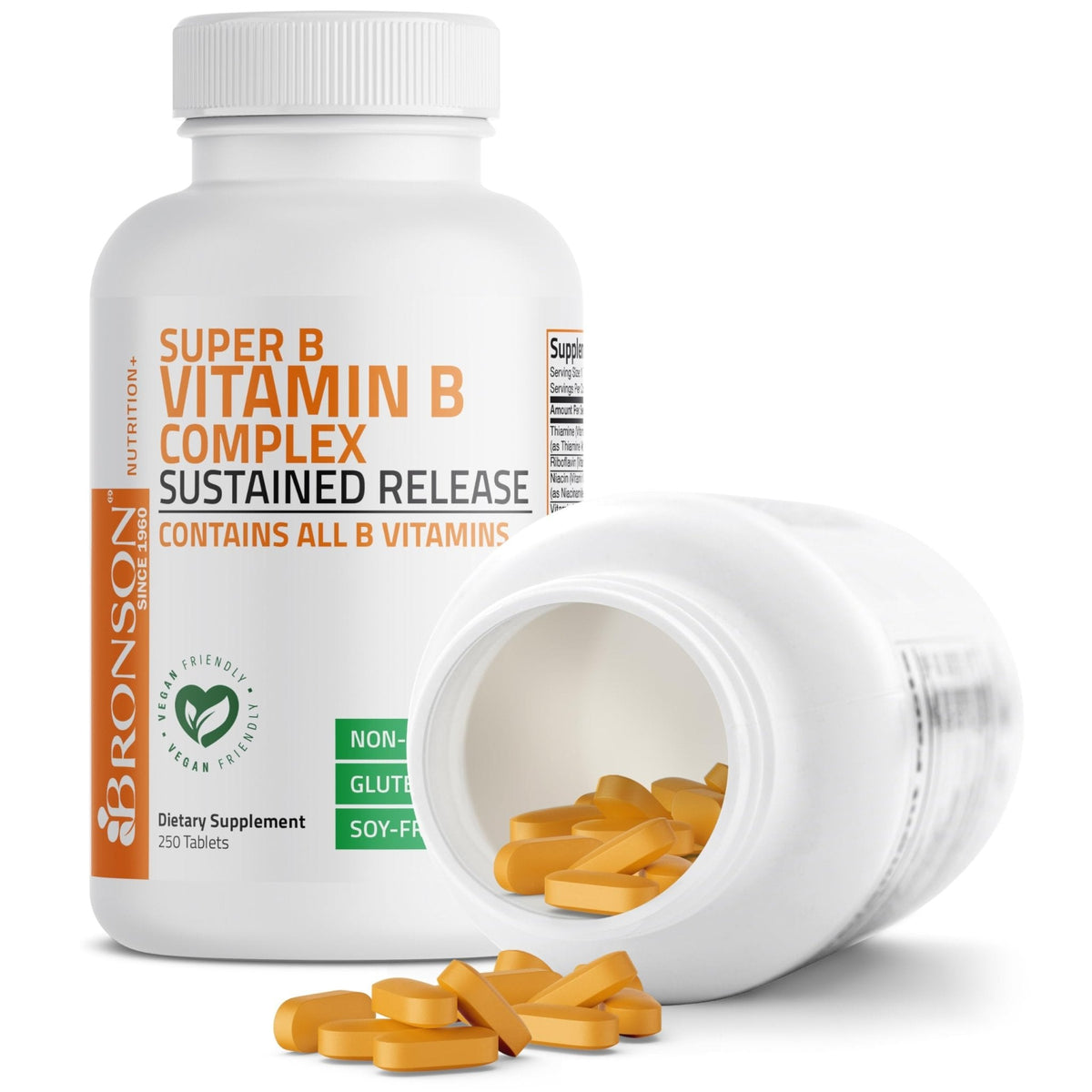 Bronson Super B Vitamin B Complex Sustained Slow Release (Vitamin B1, B2, B3, B6, B9 - Folic Acid, B12) Contains All B Vitamins 60 Tablets - PrimeBioHealth - canada supplements