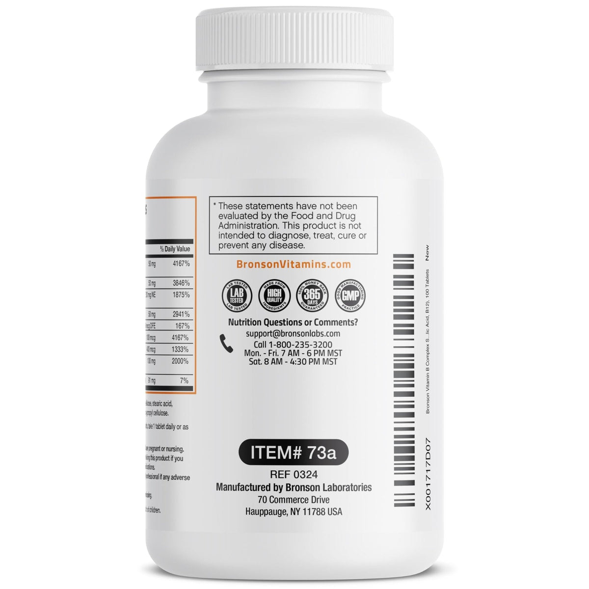 Bronson Super B Vitamin B Complex Sustained Slow Release (Vitamin B1, B2, B3, B6, B9 - Folic Acid, B12) Contains All B Vitamins 60 Tablets - PrimeBioHealth - canada supplements