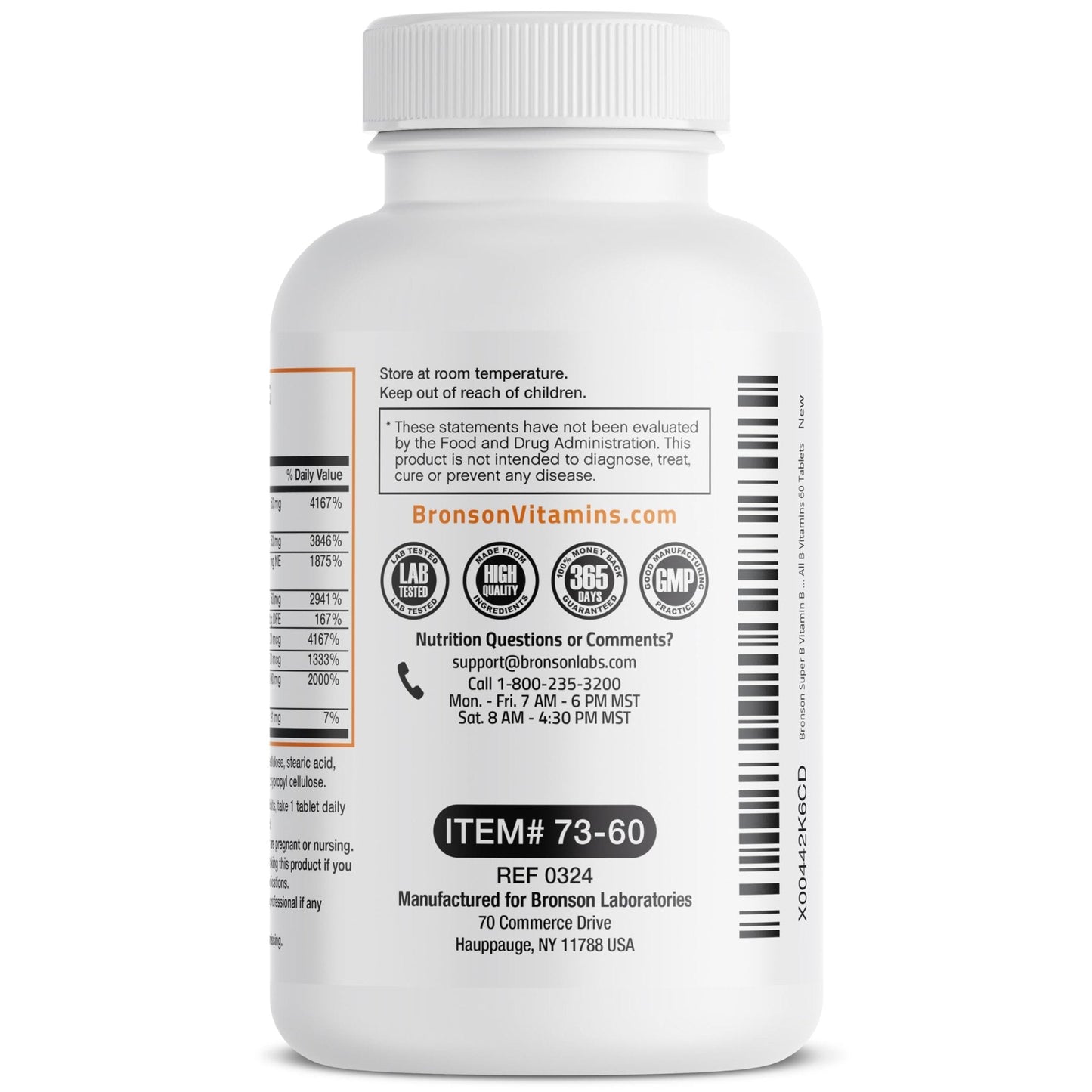 Bronson Super B Vitamin B Complex Sustained Slow Release (Vitamin B1, B2, B3, B6, B9 - Folic Acid, B12) Contains All B Vitamins 60 Tablets - PrimeBioHealth - canada supplements