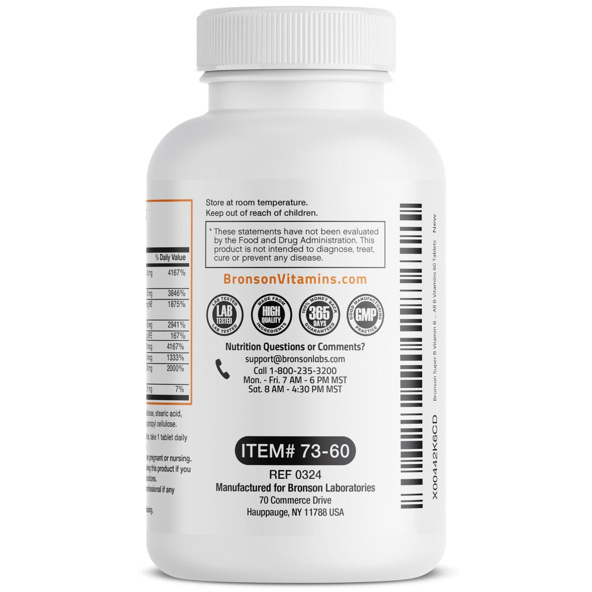 Bronson Super B Vitamin B Complex Sustained Slow Release (Vitamin B1, B2, B3, B6, B9 - Folic Acid, B12) Contains All B Vitamins 60 Tablets - PrimeBioHealth - canada supplements