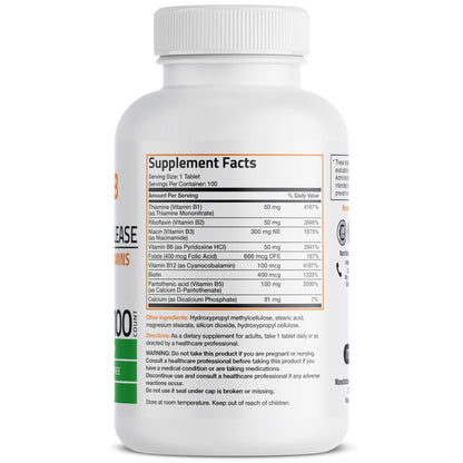 Bronson Super B Vitamin B Complex Sustained Slow Release (Vitamin B1, B2, B3, B6, B9 - Folic Acid, B12) Contains All B Vitamins 60 Tablets - PrimeBioHealth - canada supplements