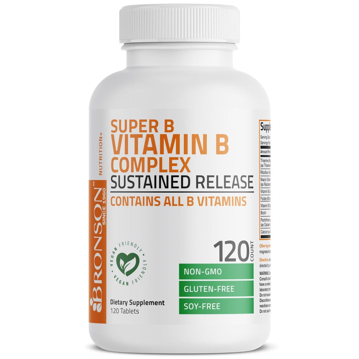 Bronson Super B Vitamin B Complex Sustained Slow Release (Vitamin B1, B2, B3, B6, B9 - Folic Acid, B12) Contains All B Vitamins 60 Tablets - PrimeBioHealth - canada supplements